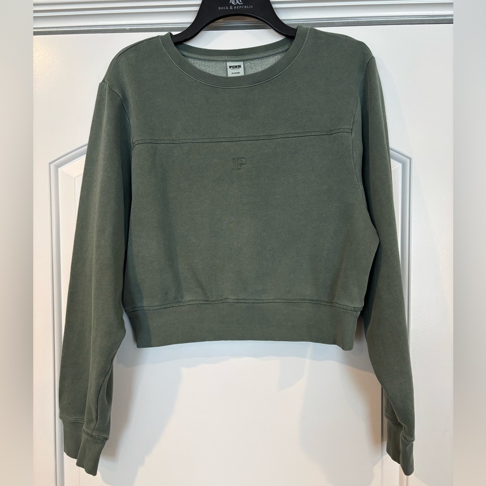 Victoria Secret Pink Brand Cropped Sweatshirt in Green Size Medium